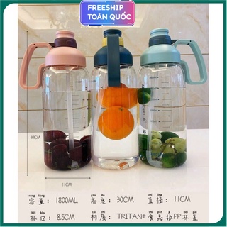 Bình Nhựa Đựng Nước Trong Suốt 1600ml, Bình uống nước thể thao bụng phệ có ống hút dung tích lớn dễ thương