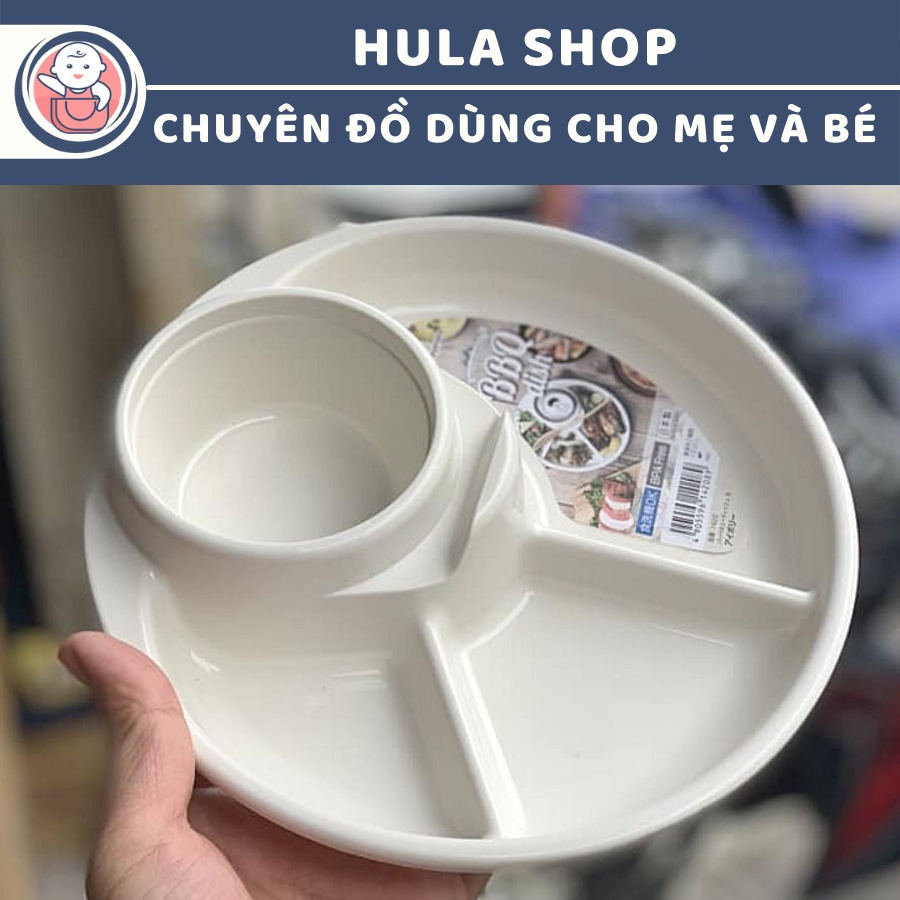 Khay ăn dặm 3 ngăn cho bé màu trắng có kèm khay để cốc, thìa dĩa Inomata Nhật Bản