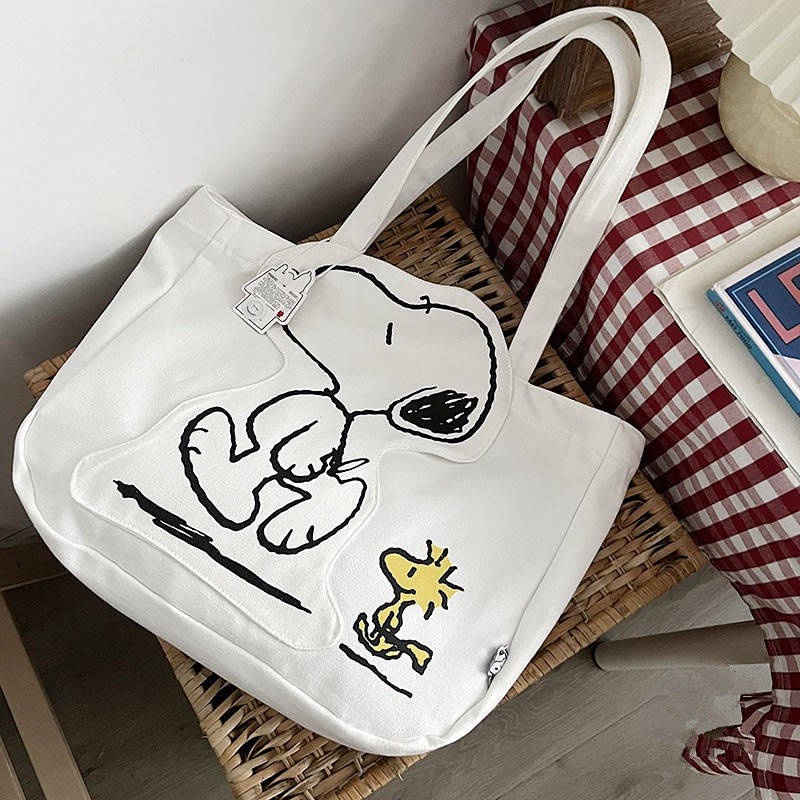 Snoopy Snoppy Original Canvas Bag Shoulder Bag Cartoon Cute Large Capacity Zipper Female Student Tuition Bag pCP0