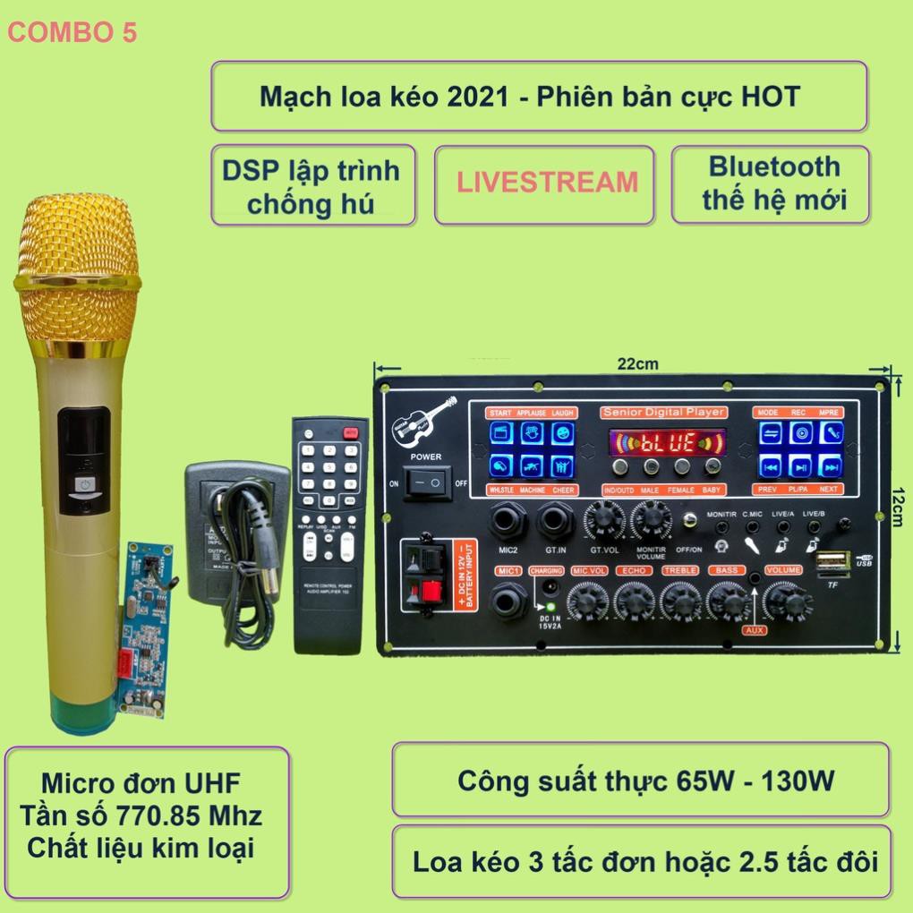 Mạch loa kéo LIVESTREAM DSP lập trình chống hú IC MD9840 công suất 130W kèm mic kèm micro