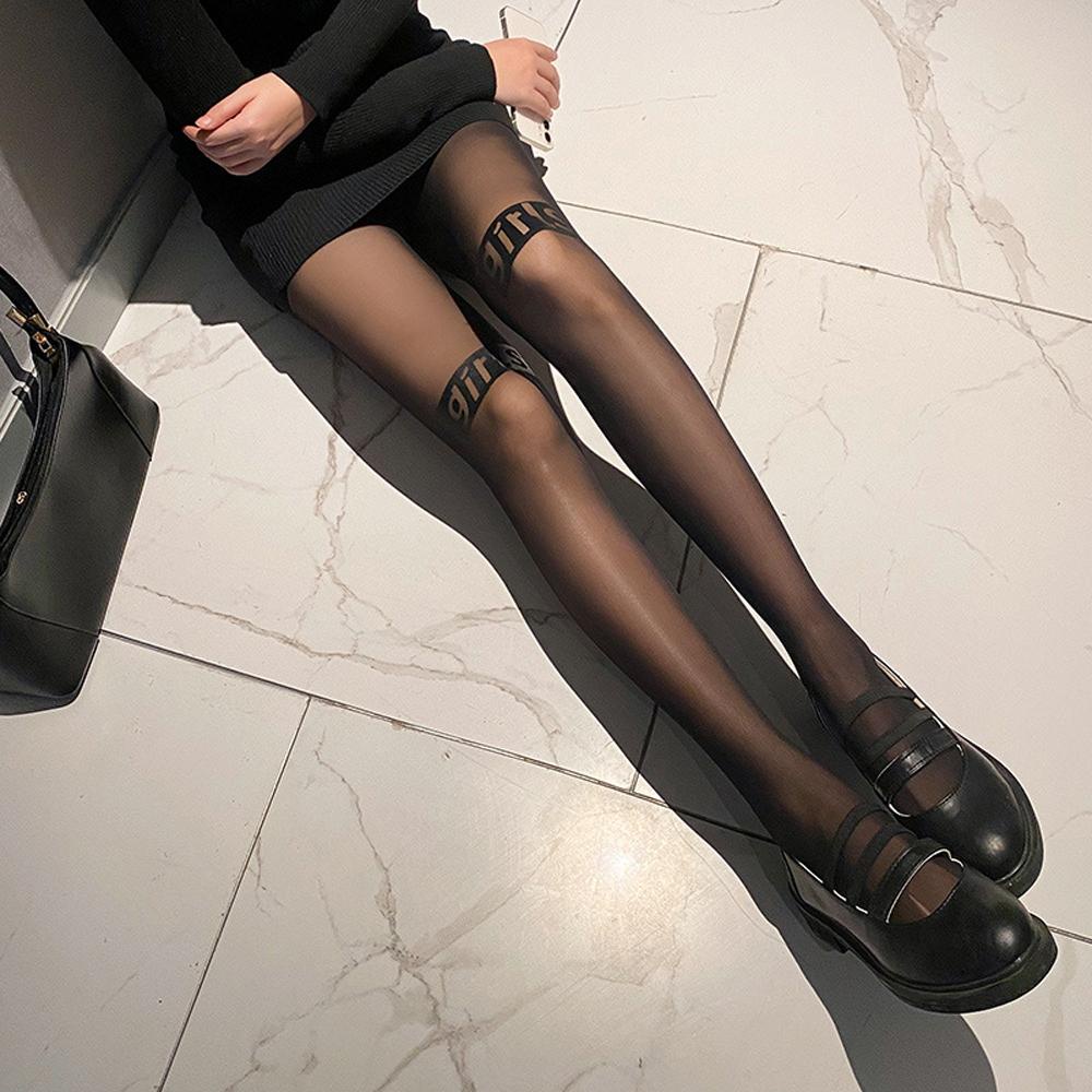 Quần Tất Đen Họa Tiết Hình Xăm Chữ Quyến Rũ Thời Trang Mùa Hè Cho Nữ