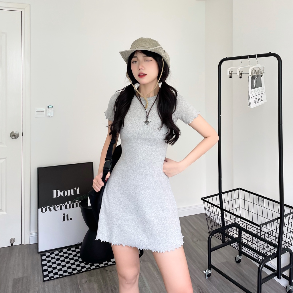 Váy - Đầm nữ vải thun gân dáng ôm body viền xoăn SS0320