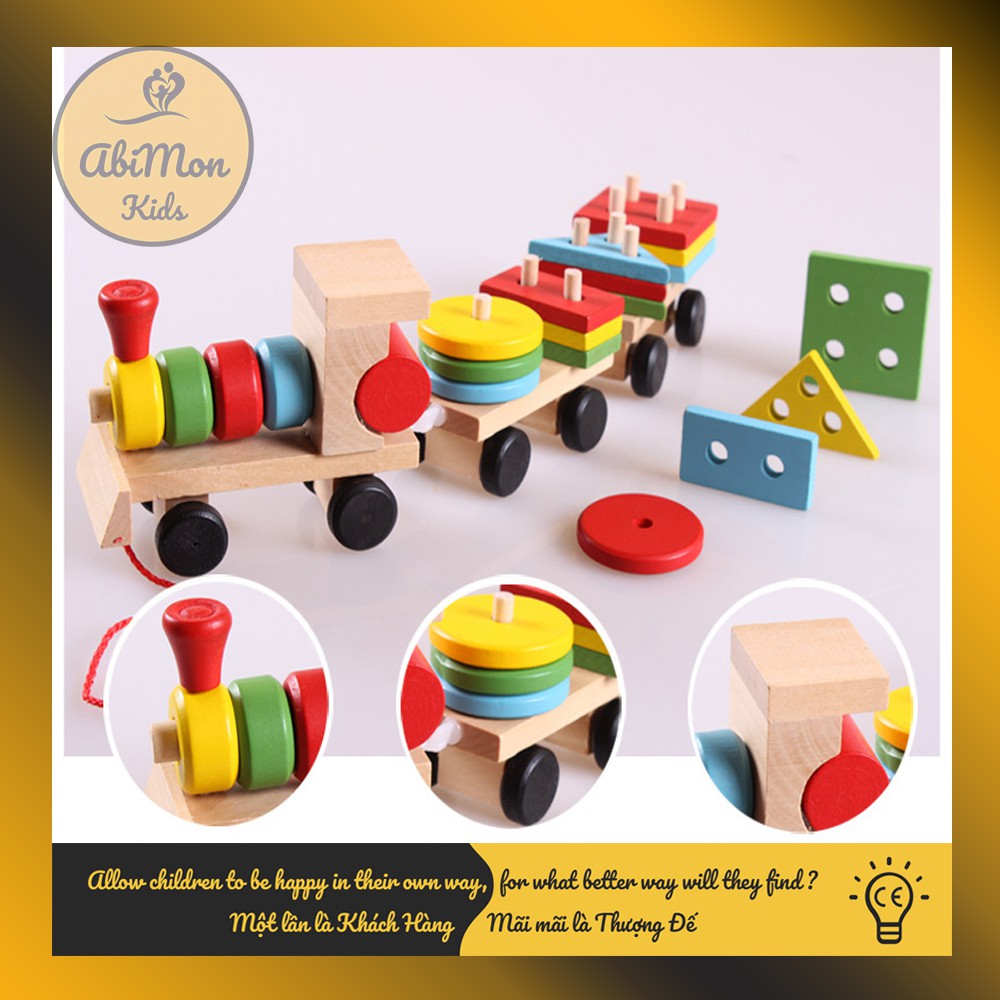 Tàu Hỏa Kéo Gỗ Thả Hình Khối Cho Bé ☘️ Montessori cao cấp ✨ (Đồ chơi Gỗ - Đồ chơi Giáo Dục - An toàn - Thông minh)