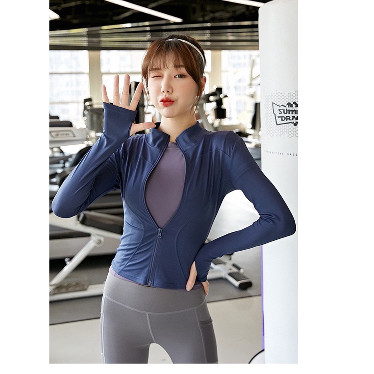 Áo khoác nữ thể thao tay dài có xỏ ngón, chất liệu co giãn 4 chiều, phù hợp tập gym, yoga, zumba