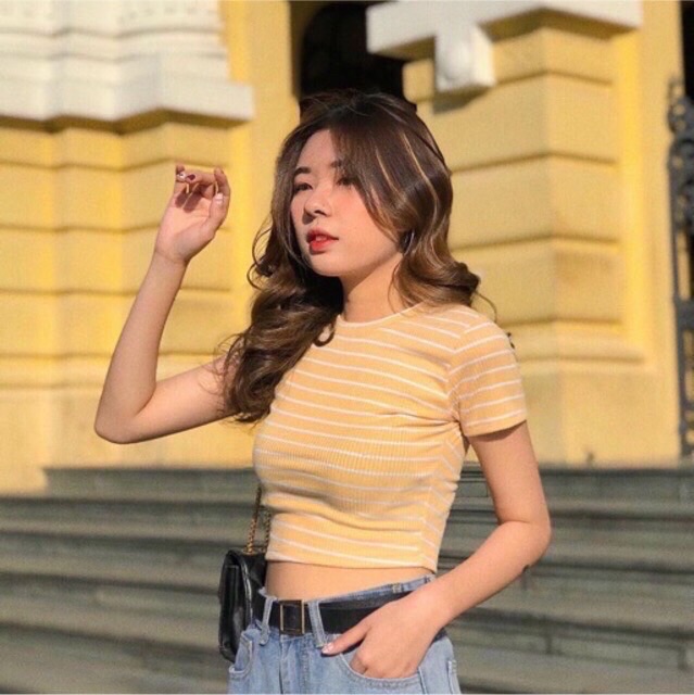 Áo Thun Croptop Sọc Ngang Nhiều Màu