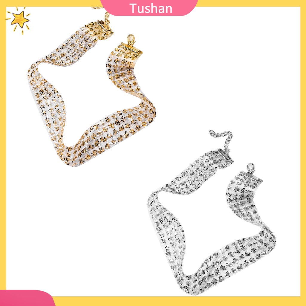 Vòng cổ choker đính kim tuyến lấp lánh cho nữ