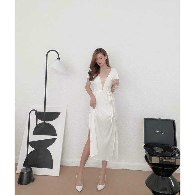 ĐẦM MAXI PHỐI LƯỚI KÈM DÂY BELT TK