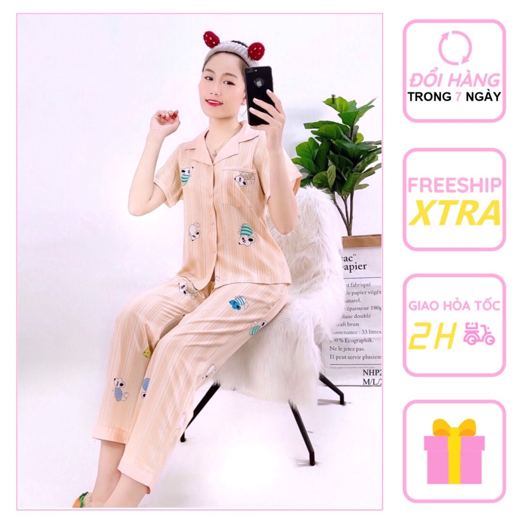 [FREESHIP 50K]Đồ Bộ Mặc Nhà NHISTORE Pijama Quần Dài Tay Ngắn Lụa Mango Họa Tiết Chuột Dễ Thương 45 -60kg