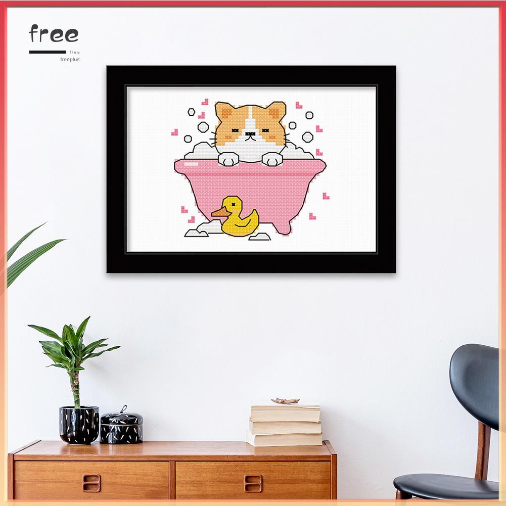 Tranh thêu chữ thập 11ct tự làm 25x20cm hình chó mèo