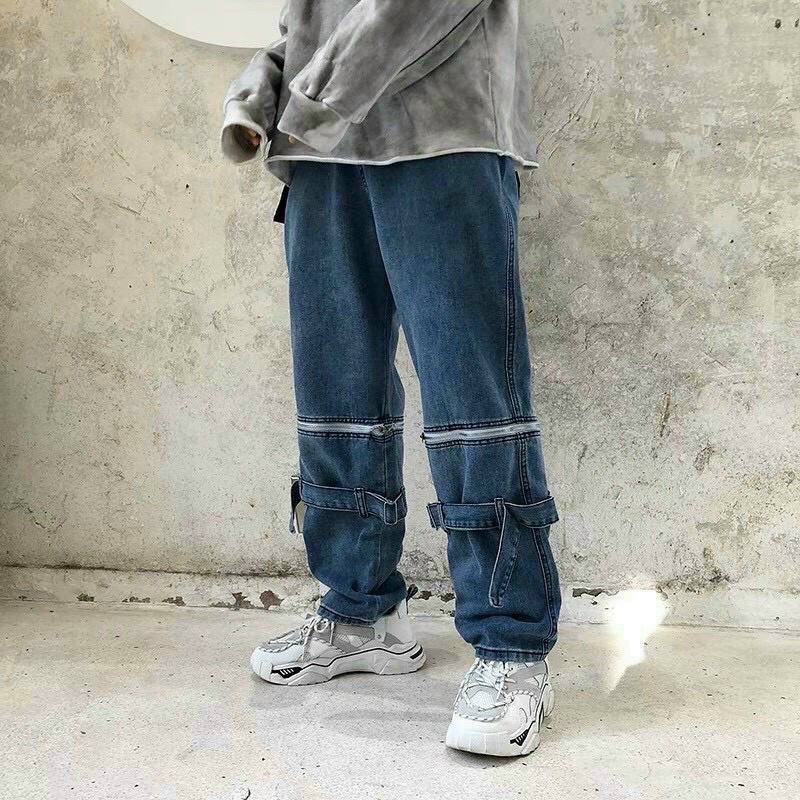 QUẦN BAGGY JEASN KHOÁ KÉO GỐI ỐNG SUÔNG,QUẦN BÒ ỐNG RỘNG KHOÁ KÉO NAM VÀ NỮ