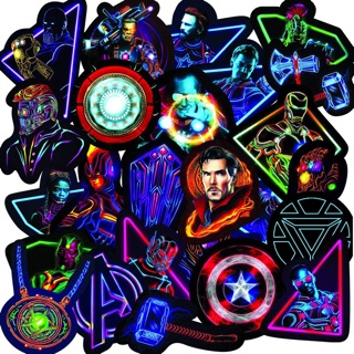 Sticker siêu anh hùng neon set 30-50 cái ép lụa / hình dán superhero siêu anh hùng