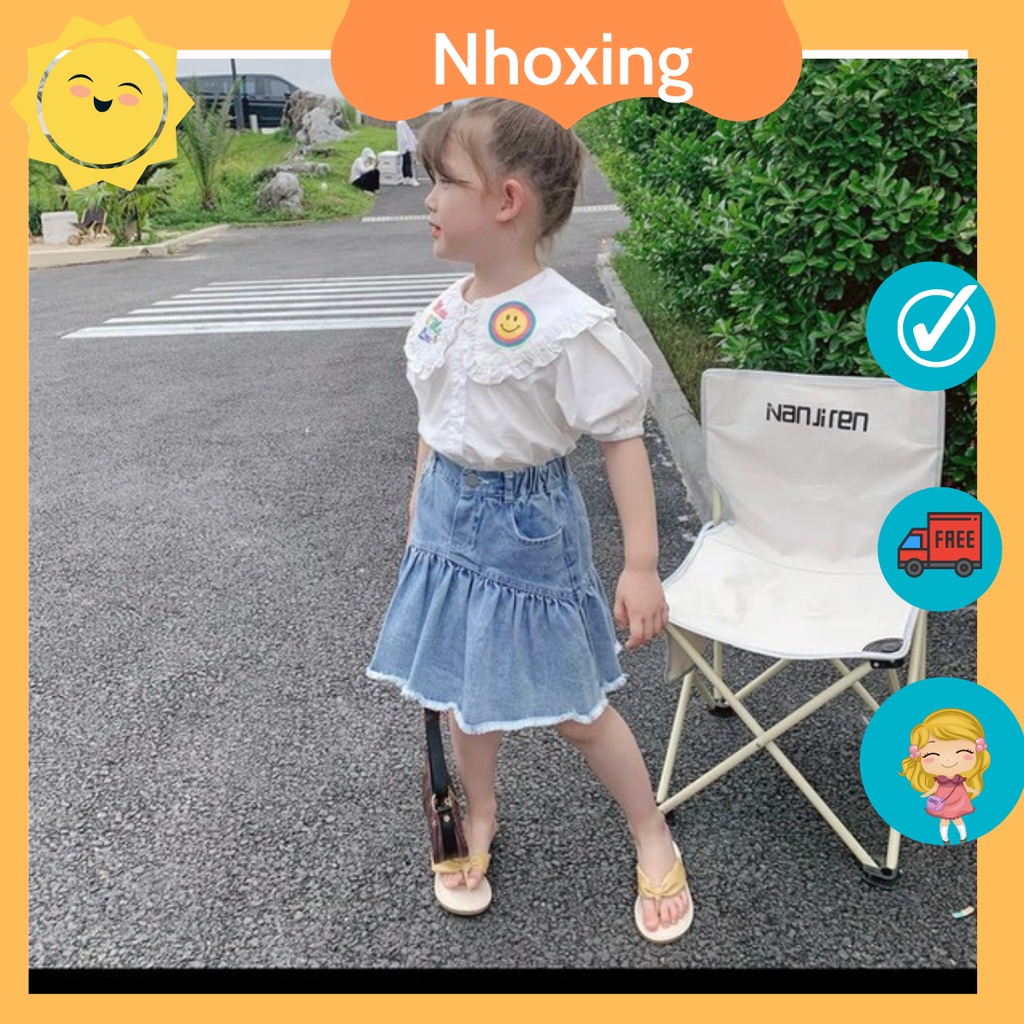 Sét áo sơ mi và chân váy jean cho bé gái size 8-24kg