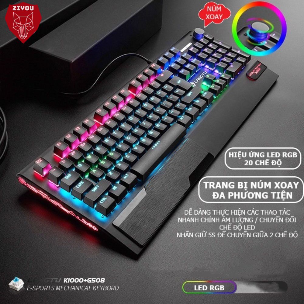 Bàn Phím Cơ Chuyên Game Ziyou K1000 Full Crack 20 Chế Độ Led RGB Cực Đẹp, Phím Full Size, Trục Cơ Blue Switch Cao Cấp