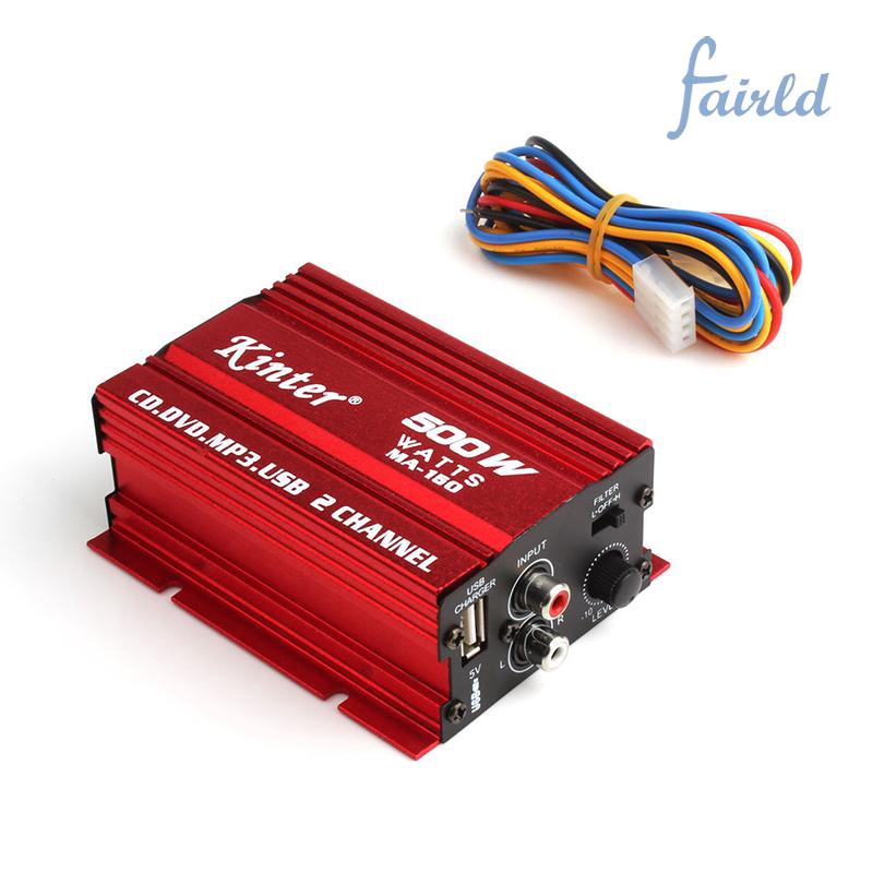 High Quality Subwoofer Red Car 12V 500W 2 Channels Audio Amp Mp3 20Hz~20KHz Amplifier Aluminum Alloy Audio Amplifier