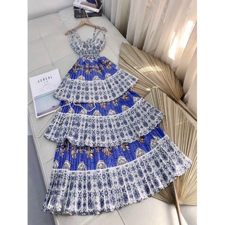 Đầm maxi dập ly tầng họa tiết