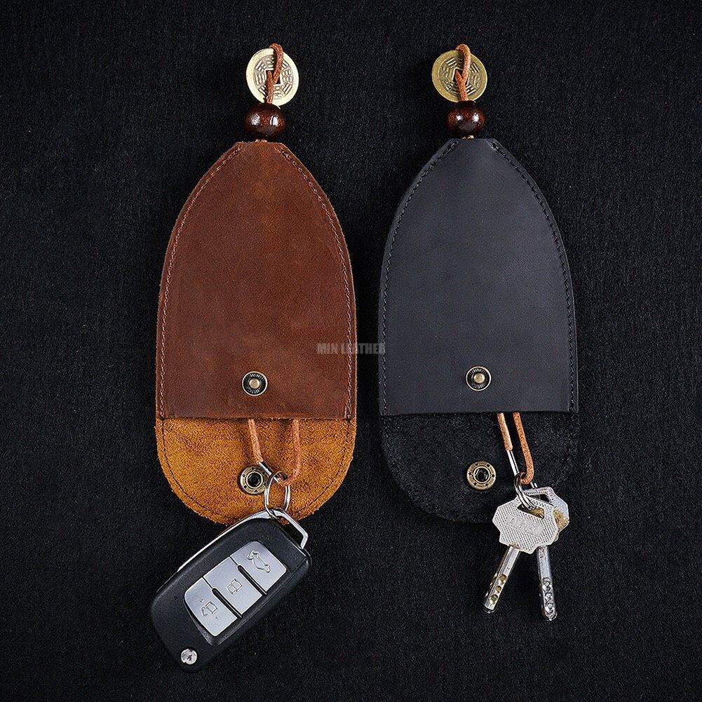 Bao da bò sáp nguyên miếng 100%_ Bao đựng chìa khóa xe_khâu tay thủ công__M02_Min Leather