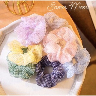 Scrunchies dây chun buộc tóc vải voan caro - Vòng đeo tay vải thời trang DCQ08