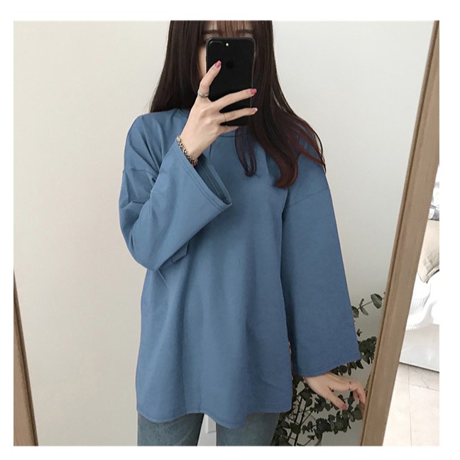 SUXI Áo thun cotton tay dài dáng rộng