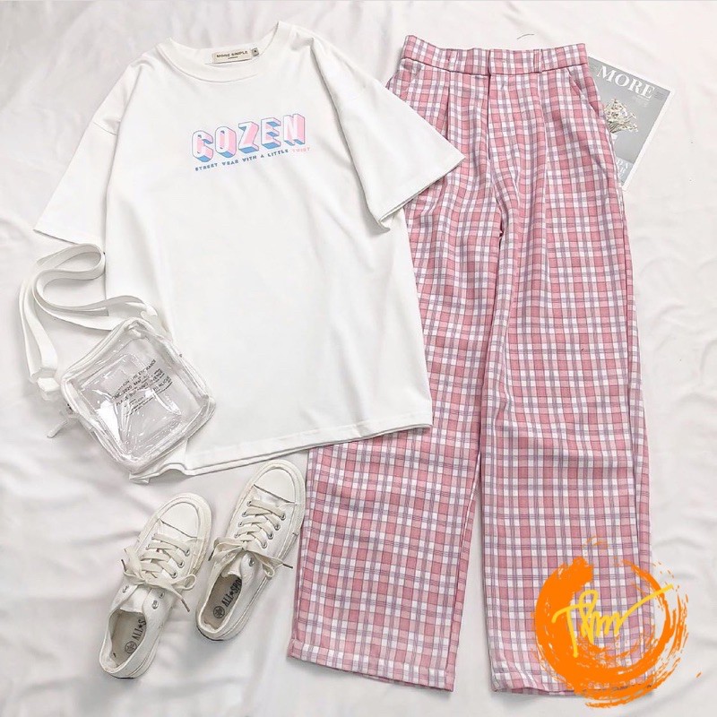 Sét áo Cozen + quần kẻ hồng TH6