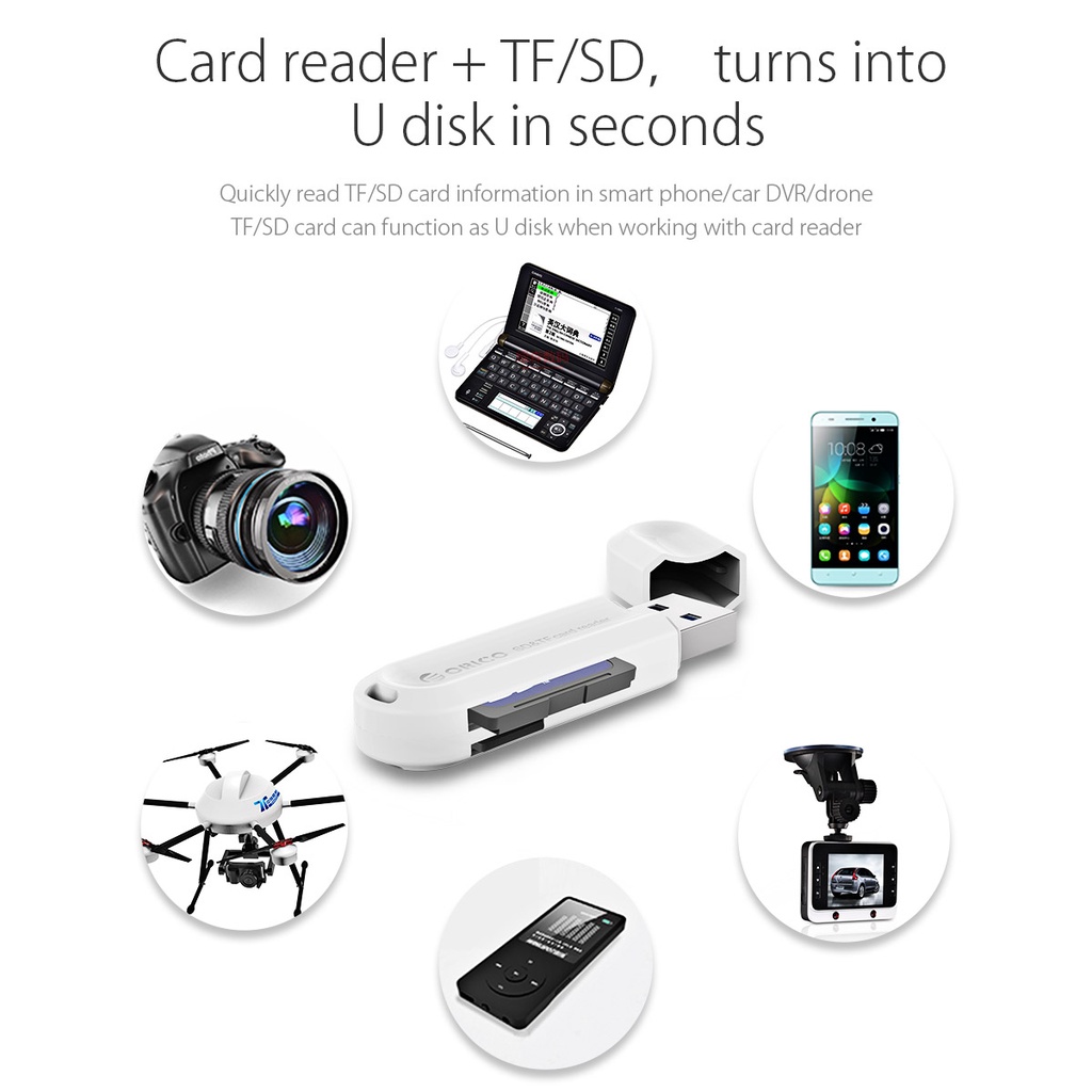 Đầu đọc thẻ nhớ SD/TF USB 3.0 tốc độ cao Orico CRS21 - Đen - Hàng chính hãng