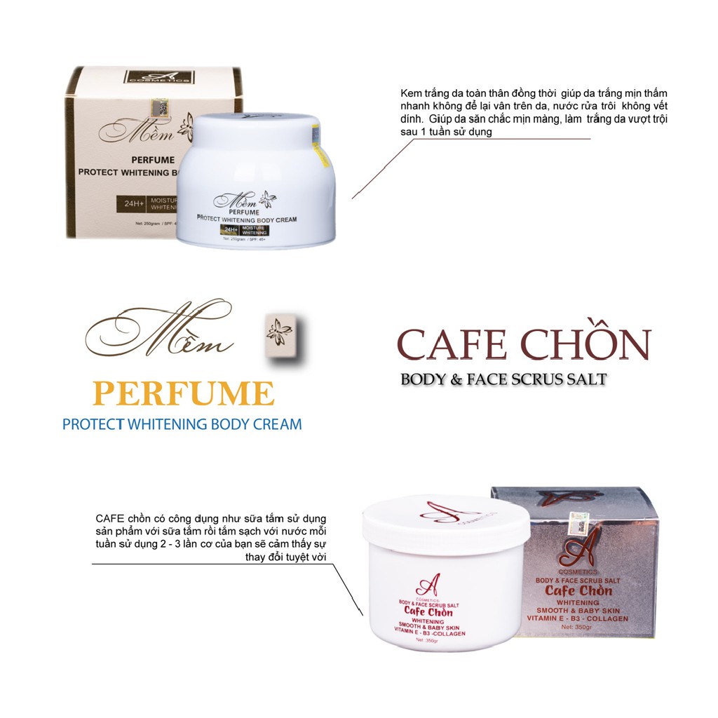 Combo Kem Body Mềm Nước Hoa Và Muối Tẩy Tế Bào Chất Cafe Chồn Acosmetics | BigBuy360 - bigbuy360.vn