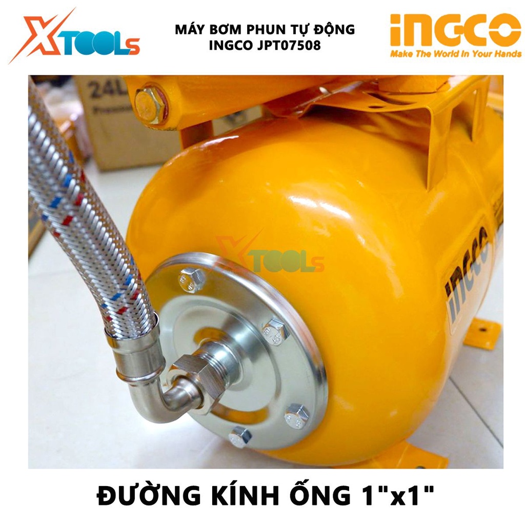 Máy bơm phun tự động INGCO JPT07508 Máy bơm nước Điện thế 220-240V~50Hz Công suất 750W(1HP) Chiều cao bơm tối đa 45 m bơ