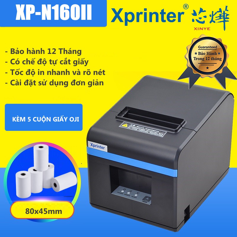 Máy in hóa đơn XPrinter XP-N160II + 5 Cuộn giấy in K80