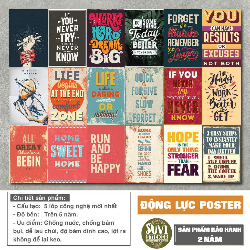 Decal Poster dán tường Động Lực trang trí quán cà phê, trà sữa, nhà ở. MSP: PT-04