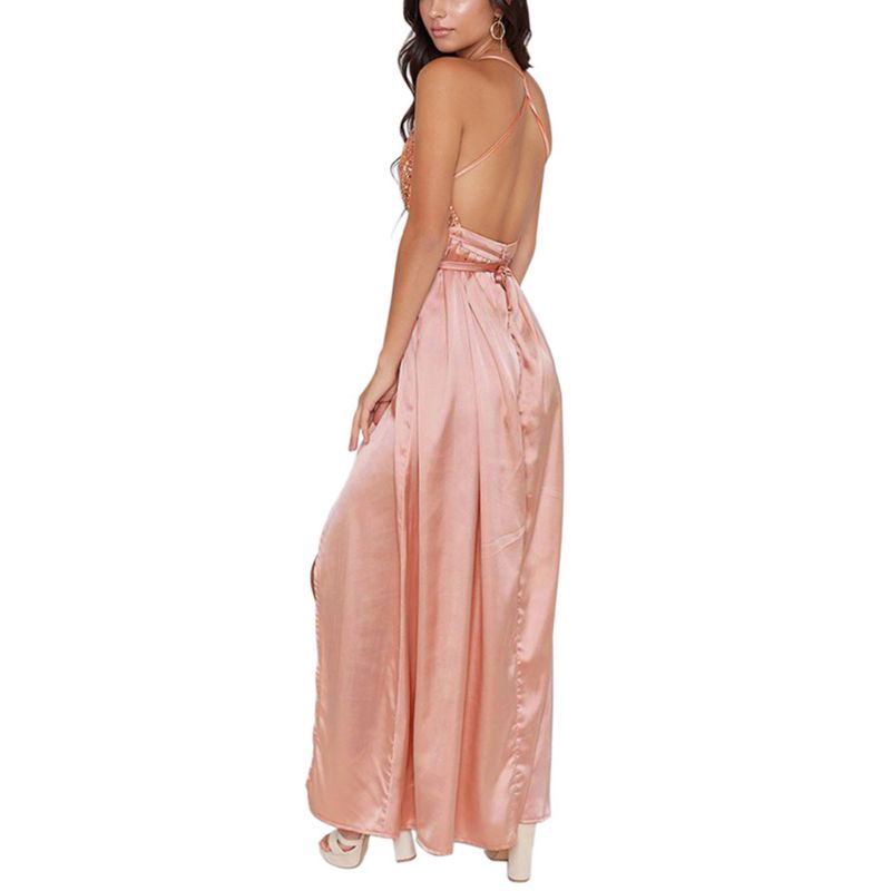 Đầm Maxi Không Tay Cổ Chữ V Khoét Sâu Thiết Kế Hở Lưng Lấp Lánh Quyến Rũ Thời Trang Cho Nữ Se