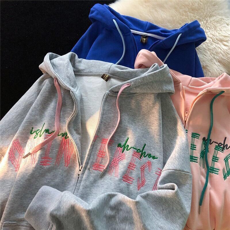 Khoác Nỉ Hoodie Nam Nữ Thêu Ngực Nhiều Màu Unisex Uzzlang Dáng Rộng Mũ To