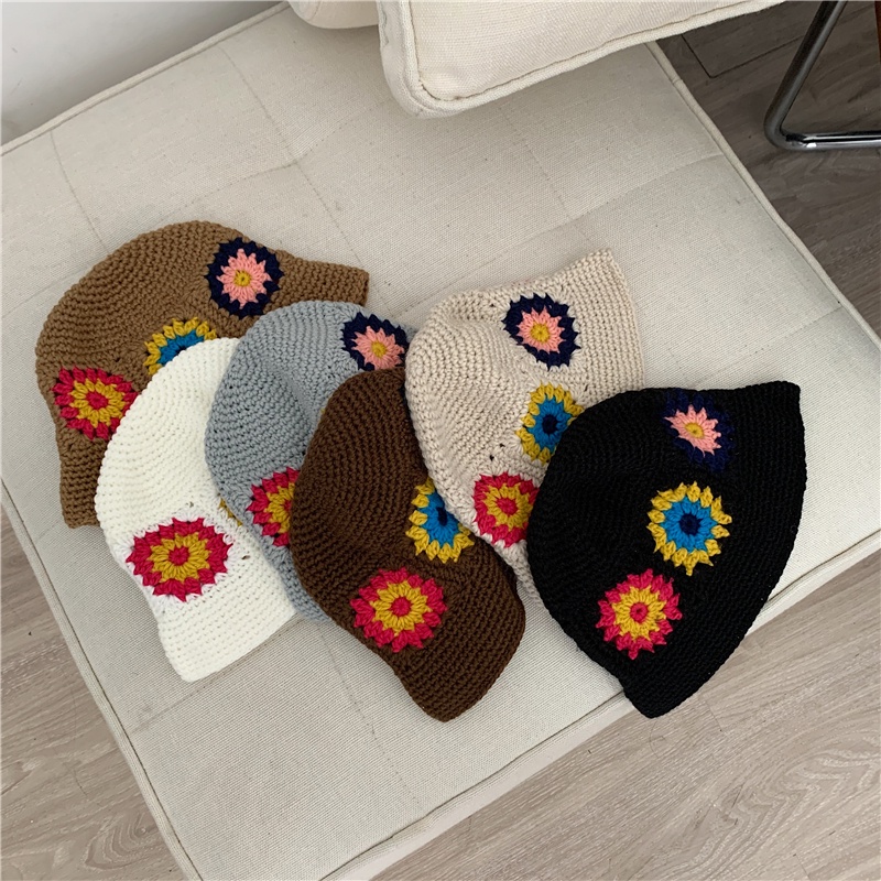 Mũ Bucket Đan Len Thủ Công Phong Cách Nhật Bản Thời Trang Thu Đông Cho Nữ