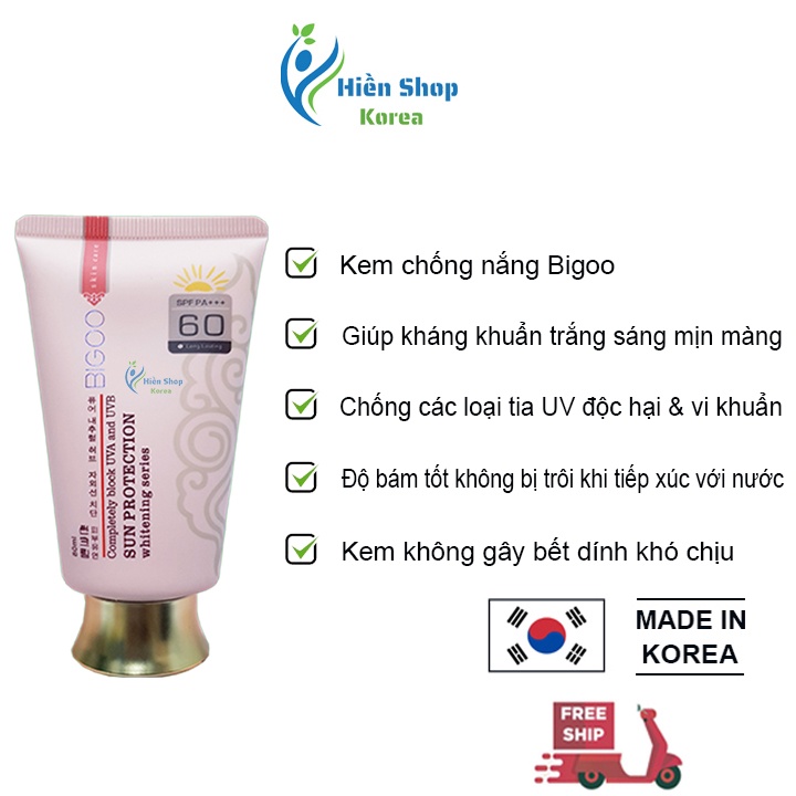 Kem chống nắng trắng da mịn màng Bigoo SPF60 hàn quốc