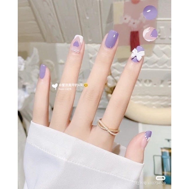 Nail box thiết kế màu tím pastel và charm nơ xinh xắn | Shopee ...