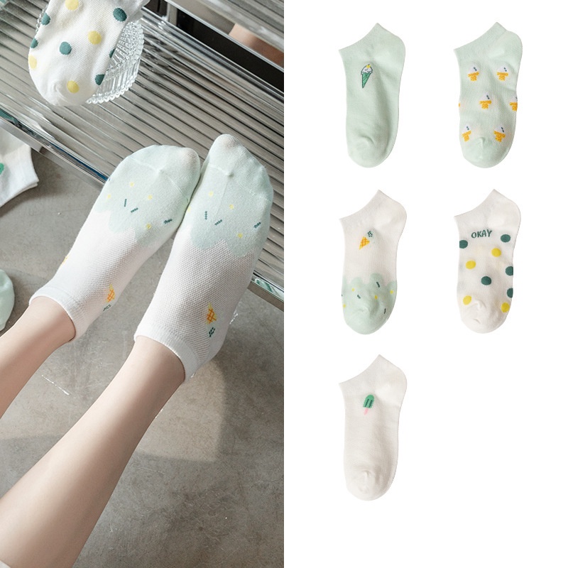 Vớ cotton Cổ Thấp Họa Tiết Gấu Hoạt Hình Màu Trắng Dễ Thương Thời Trang Cho Nữ
