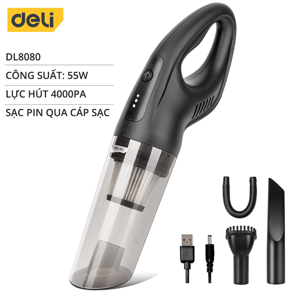 Máy Hút Bụi Cầm Tay Mini Không Dây Deli - Làm Sạch Cho Ô Tô, Đồ Dùng Trong Gia Đình - Vaccum Cleaner Nhỏ Gọn, Dễ Sử Dụng