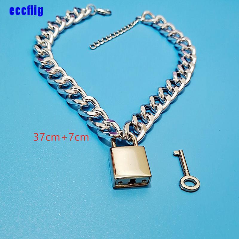 ECC Vintage Opening Lock Pendant Choker Fashion Thick Link Chain Necklace Jewelry