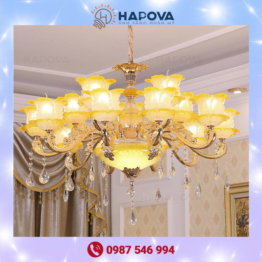 Đèn chùm phòng khách HAPOVA ASOMI 15 tay + Tặng kèm bóng led DCH 6067