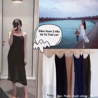 Đầm voan 2 dây xẻ tà thướt tha