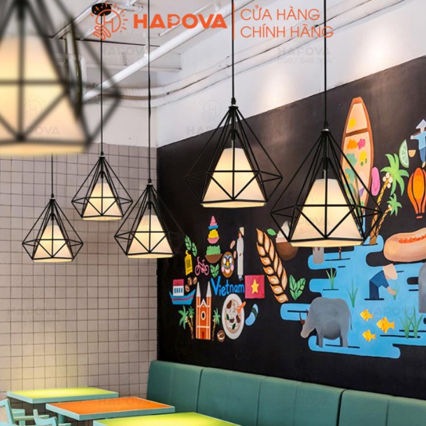 Đèn thả trần, đèn thả kim cương trang trí phòng khách HAPOVA BERNI 6527 cỡ 380mm Kèm bóng led Chuyên dụng