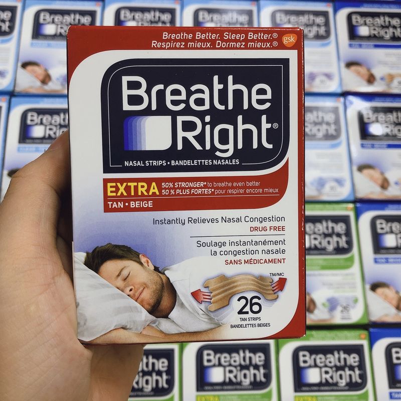 Miếng Dán Chống Ngáy Breathe Right Extra Tan Nasal Strips Dành Cho Da Thường 26 Miếng