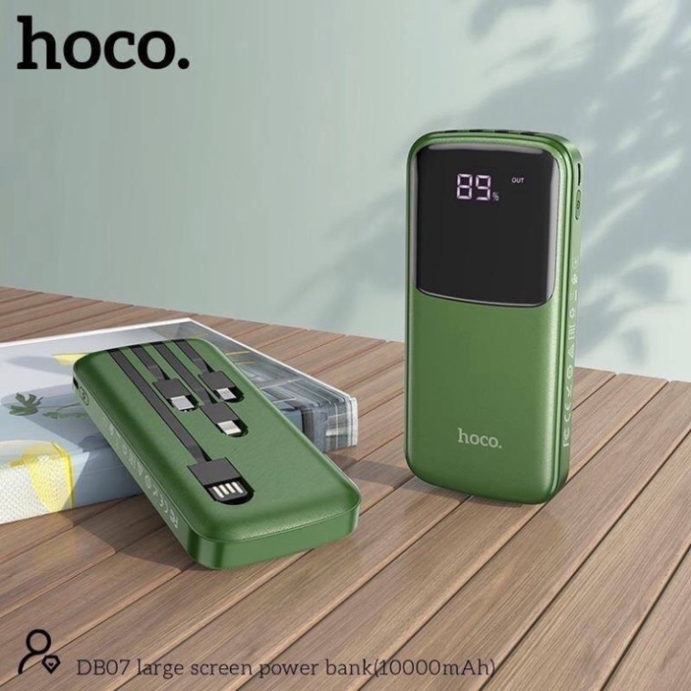 Pin Sạc Dự Phòng Hoco DB07 - 10.000mAh - Tích Hợp Cáp Sạc Liền Lightning/Micro/Type C