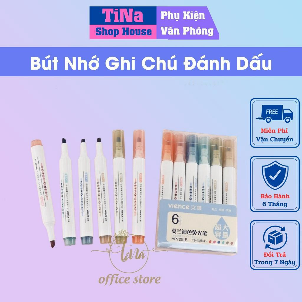 Bút Highlight Đánh Dấu Bộ 6 Màu Morandi Retro Macaron  - Bút Nhớ Dùng Ghi Chú Đánh Dấu Maker Văn Phòng Phẩm