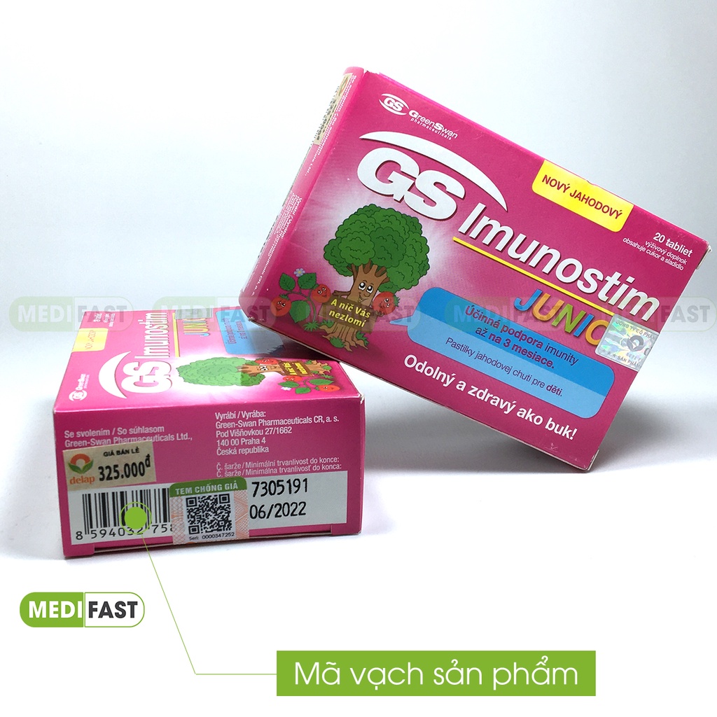 GS Imunostim Junior - Tăng cường sức khỏe đường hô hấp cho bé, phòng cảm lạnh, nhập khẩu từ Ý - Hộp 20 viên