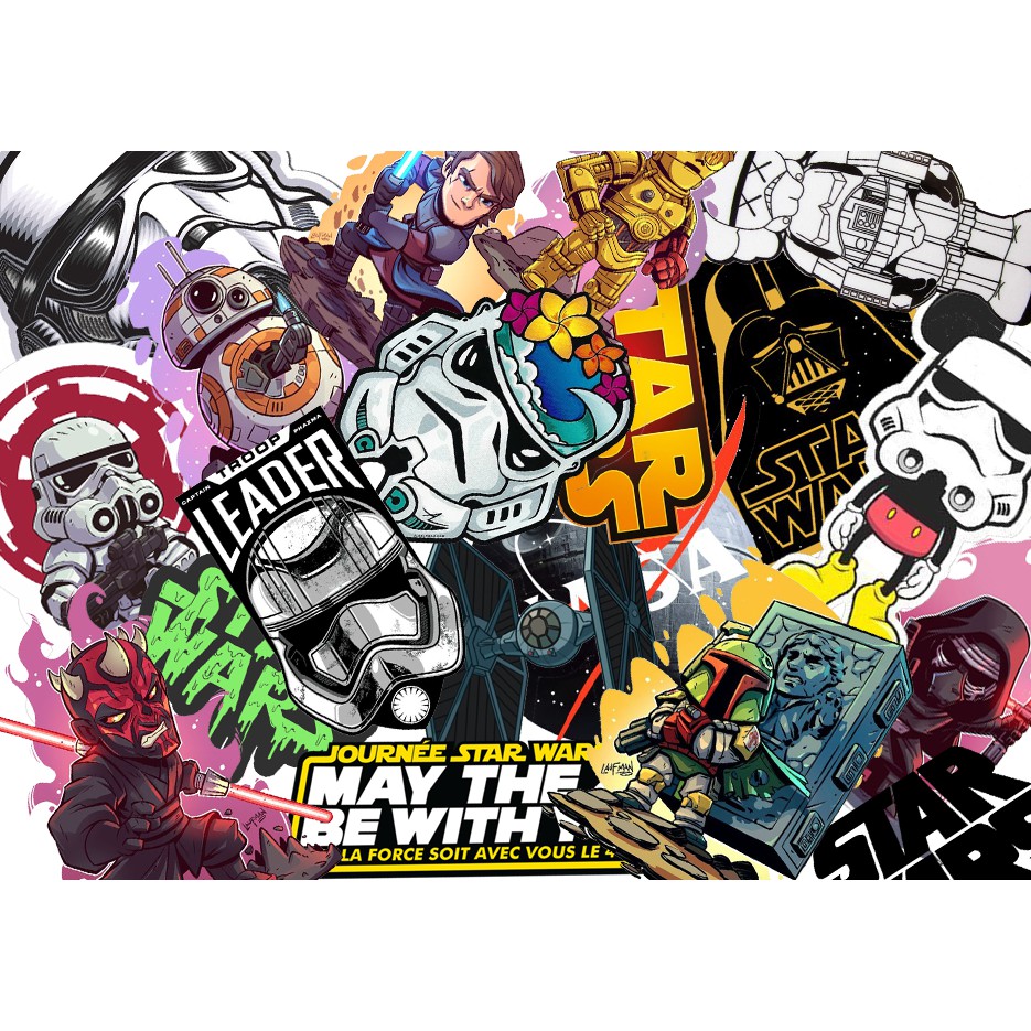 Bộ 60 Sticker hình dán STAR WARS, sticker hình dán Cuộc chiến giữa các vì sao, hình dán pc chống nước