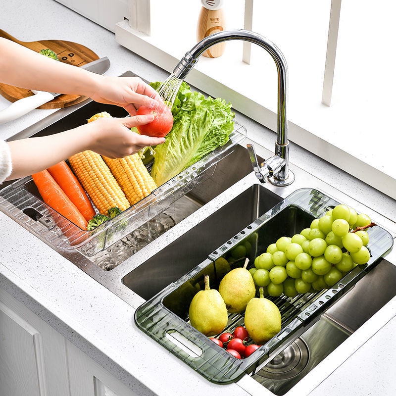 Rổ đựng đồ, khay đựng đồ bồn rửa chén, bát - Chất liệu nhựa Siêu bền - có thể thu vào trong suốt Thoát nước nhanh Nitrogen071