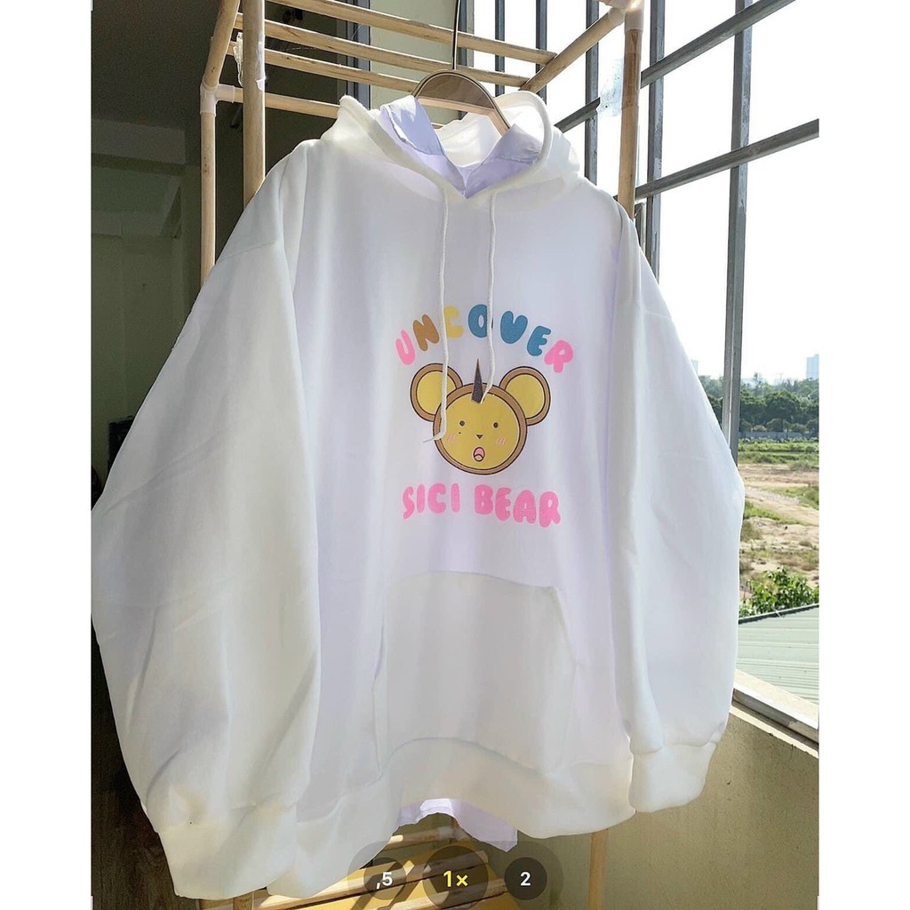 Áo hoodie U.N.CO.VER SICI BEAR Unisex áo khoác nỉ 2 màu form rộng dễ thương | BigBuy360 - bigbuy360.vn