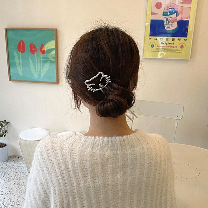 Kẹp Tóc Hình Mèo Bằng Kim Loại Nhám 2 Góc Tối Giản Hiện Đại Cho Nữ