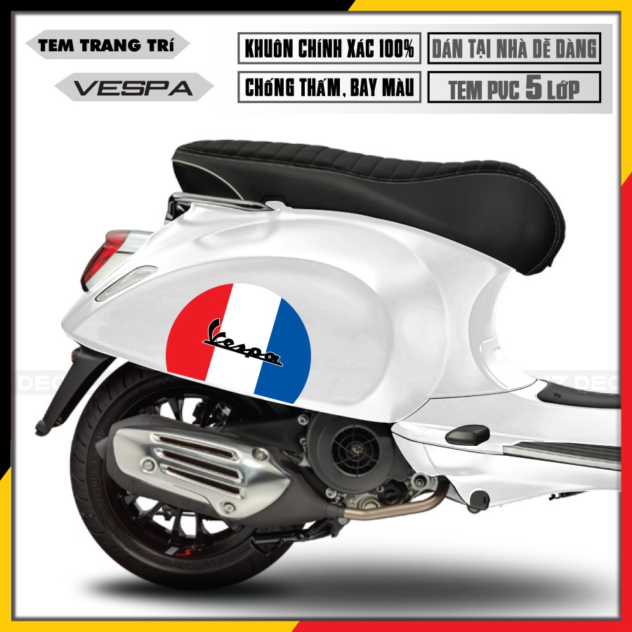 Tem Rời Vespa Sprint/LX/Primavera/GTS Cờ Pháp | VP17 | Tem Rời Cho Dòng Xe Vespa, Chất Liệu PVC 5 Lớp