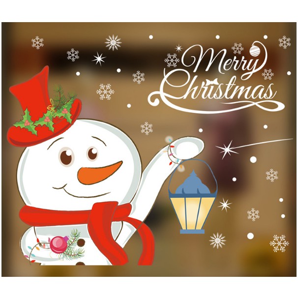 Decal trang trí tường Noel - Người Tuyết cầm đèn đáng yêu