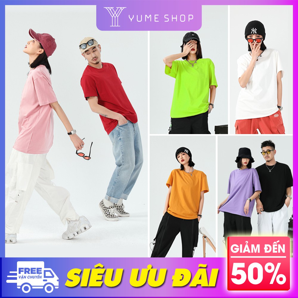 Áo thun trơn tay lỡ nam nữ form rộng Phong cách Basic - NHIỀU MÀU